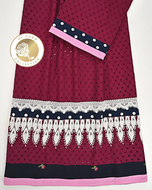 Dark Maroon Hakoba Rida With Smart Lace & Smart Look