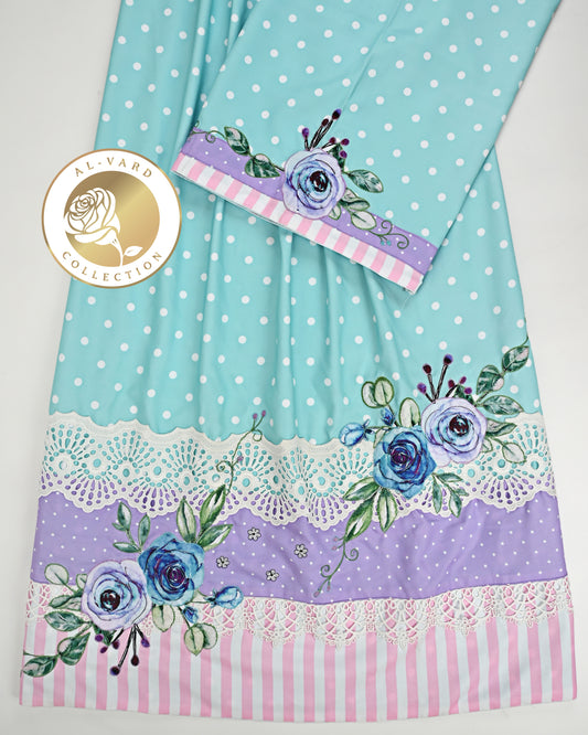 Mint White Dots Rida With Smart Panel Lace & Floral Work
