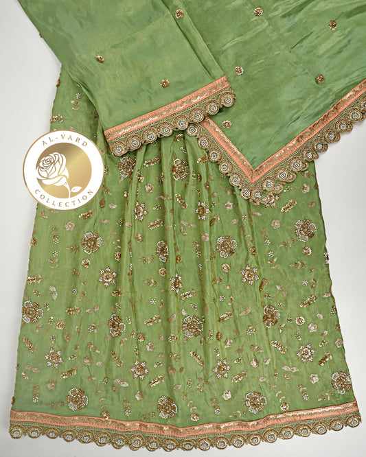 Fern Green RCJ With Heavy Floral Work & Lace/Same Lacing Dupatta