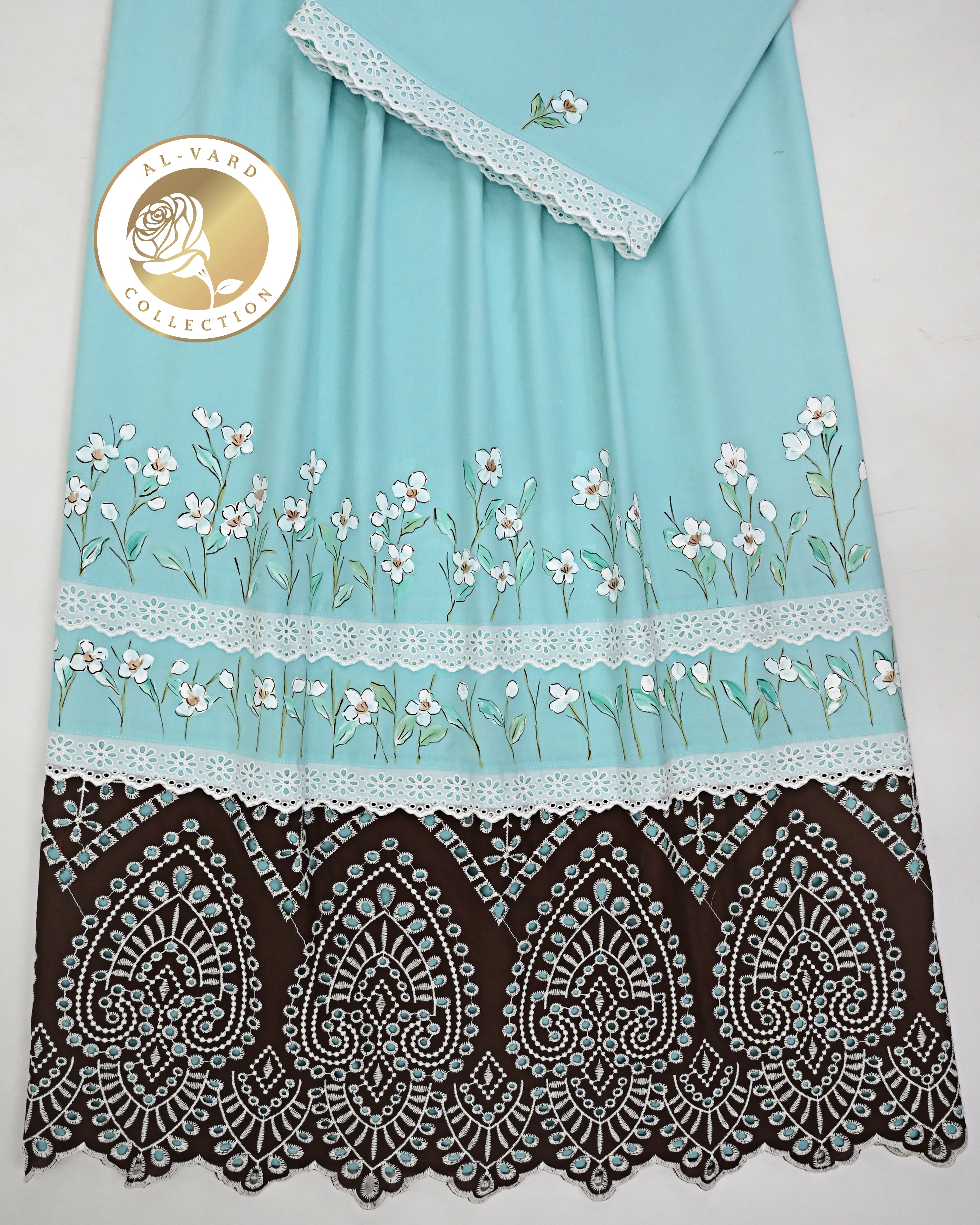 Mint Green Rida With Heavy Hakoba Panel & All Over Smart Floral Painting-3700/-