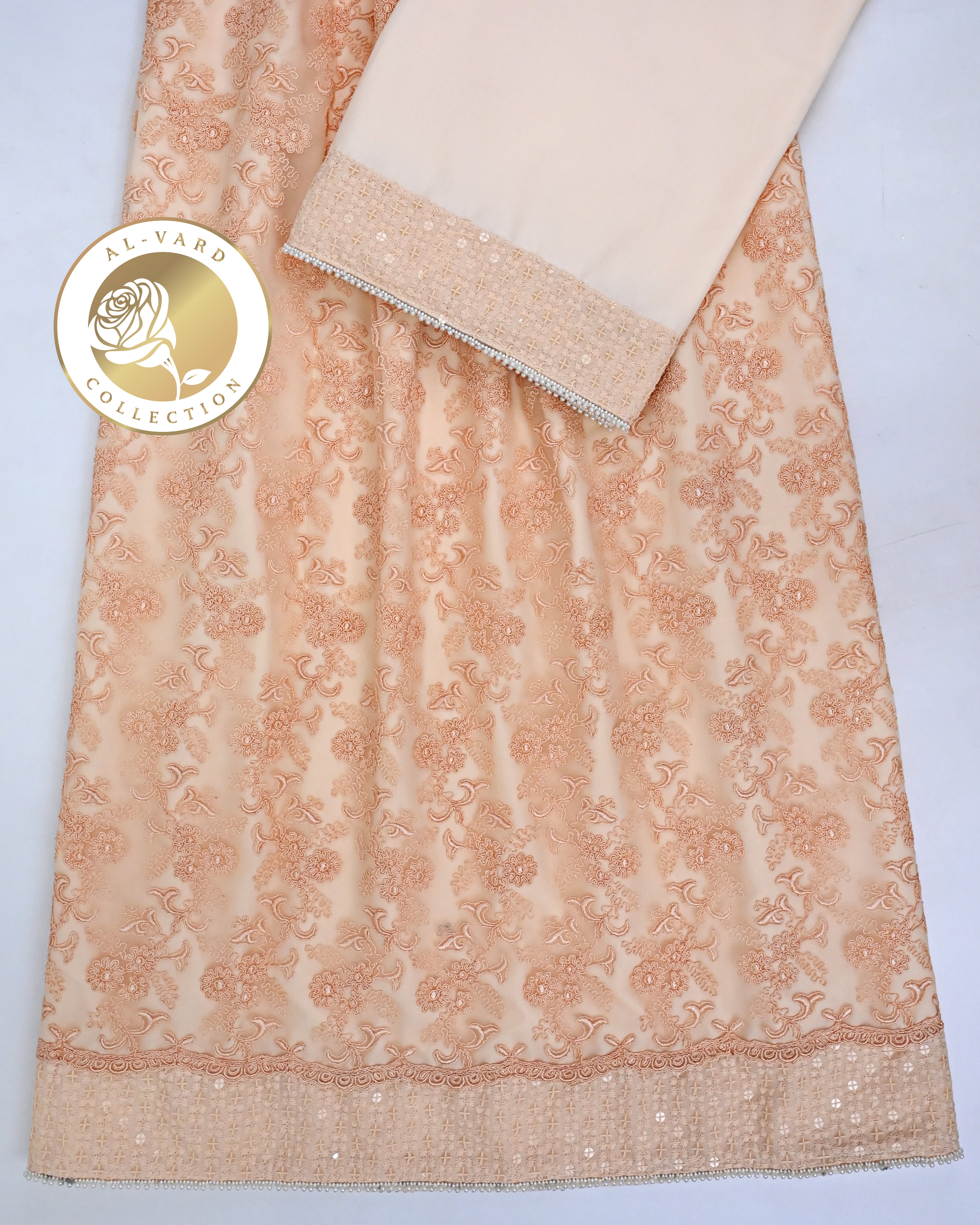 Peach Rida With Full Heavy Net Pc Smart Lacing & Plain Peach Pardi