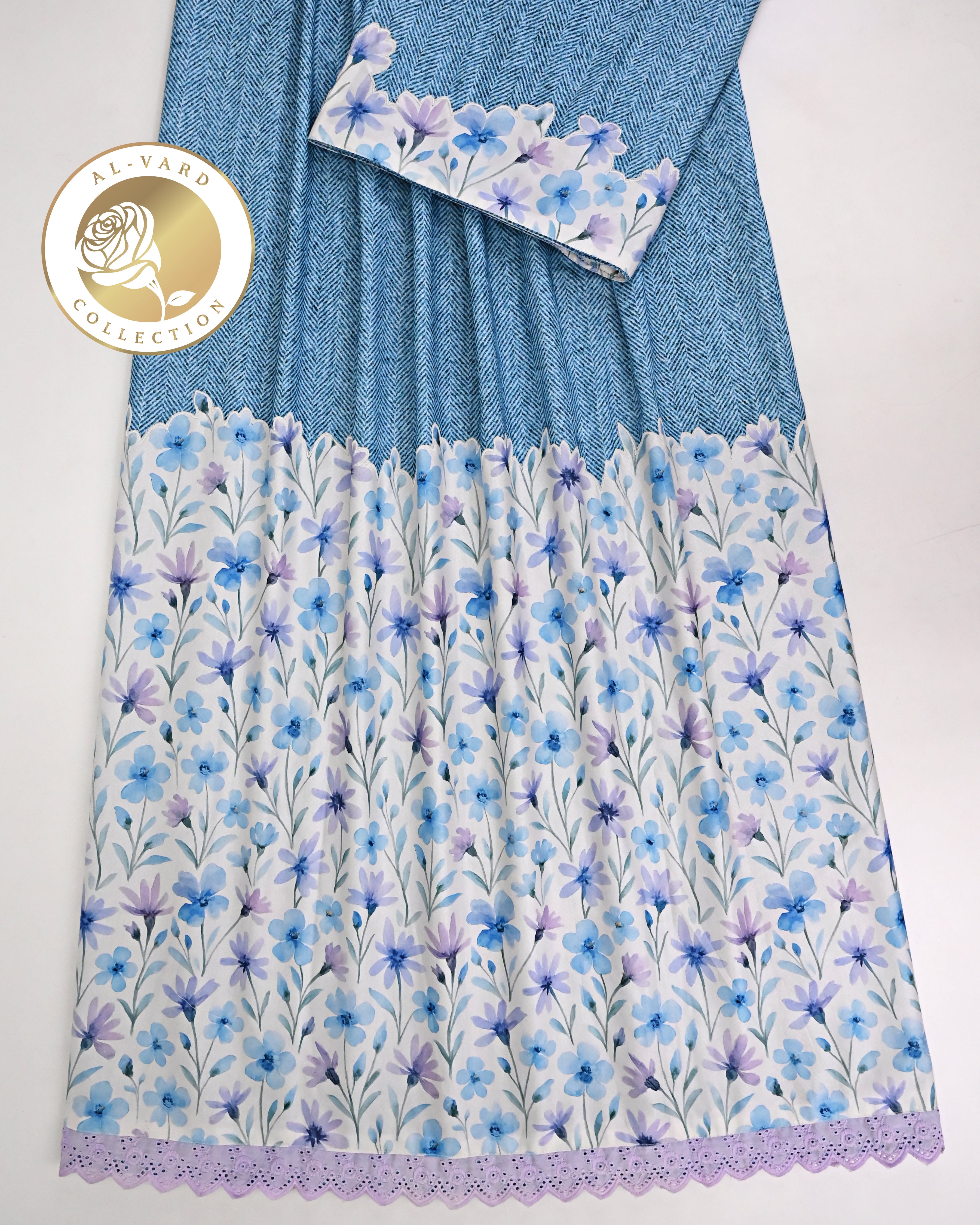 Denim Blue Rida With Smart Floral Print High Panel With Coding & Smart Lace-2150/-