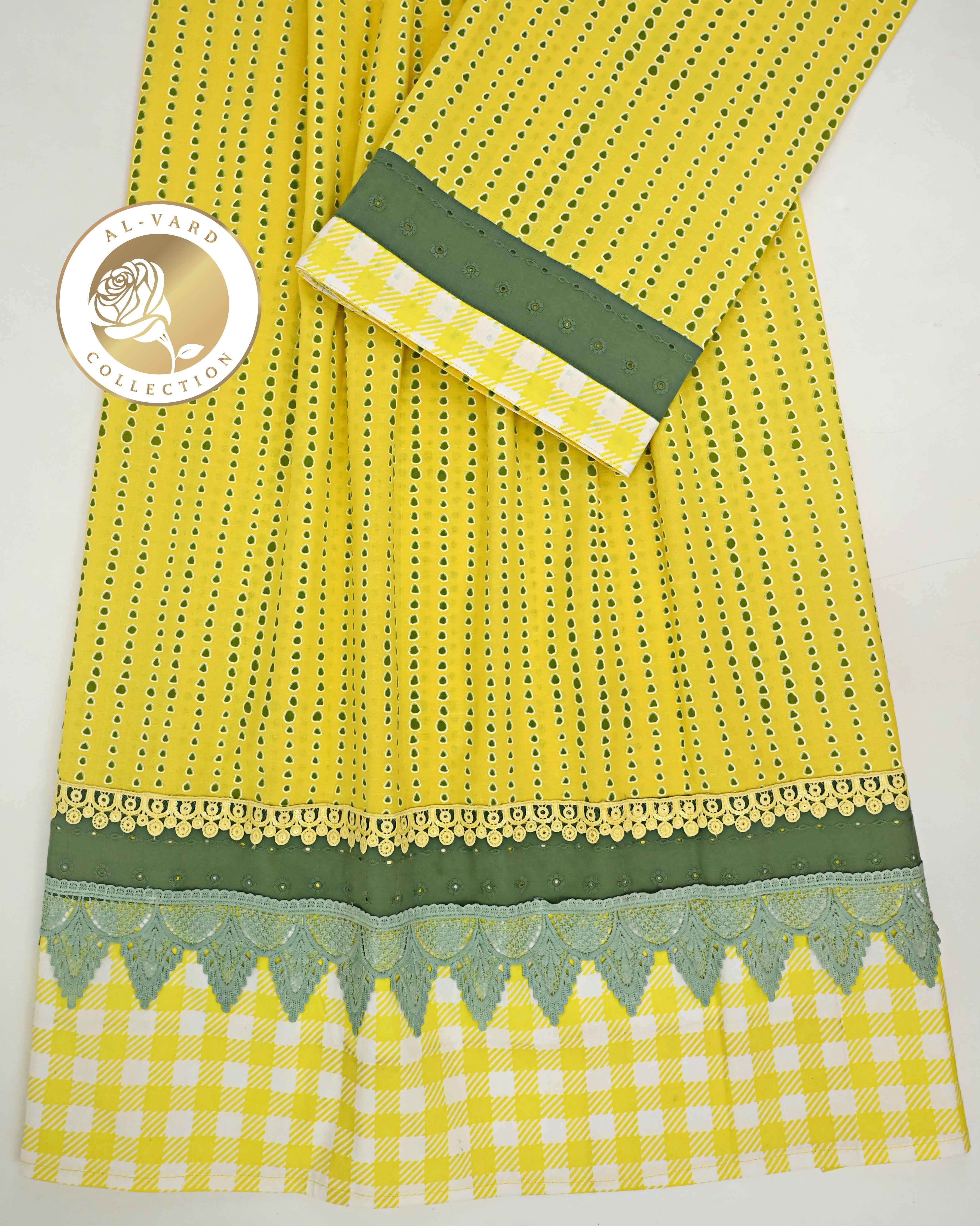 Mustard Yellow Batik Rida With Smart Checks Panel & Smart Lace