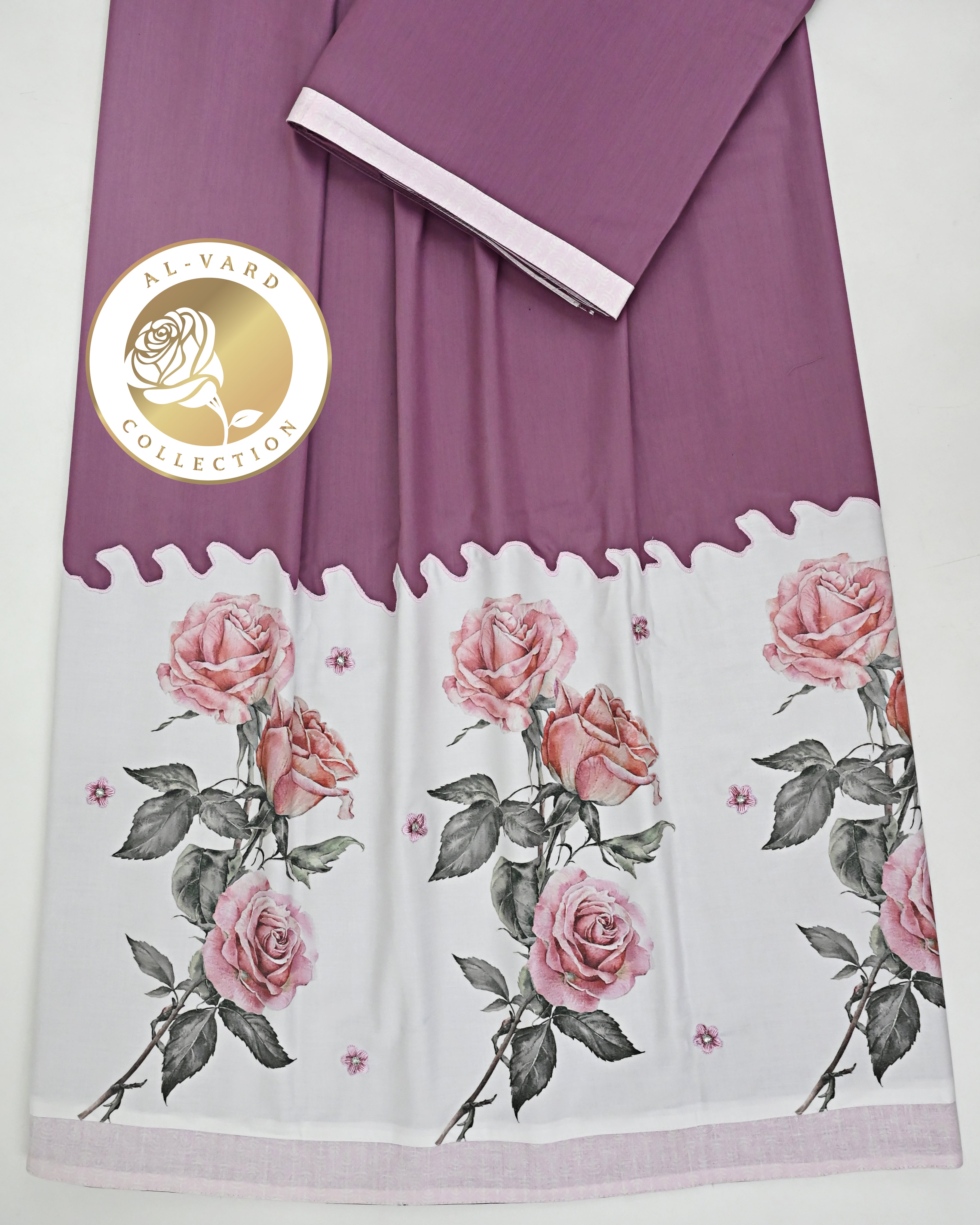 Dusty Orchid Rida With White Base Rose Printed Panel & Embroidery Coding-1800/-