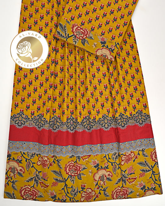 Mustard Yellow Floral Batik Rida With Smart Batik Panel & Lace