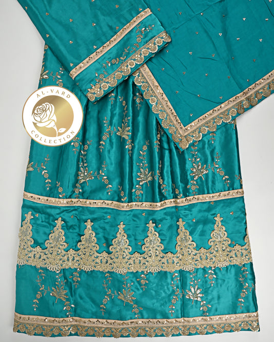 Rama Green RCJ With With Golden Lacing & Work With Lite Dupatta