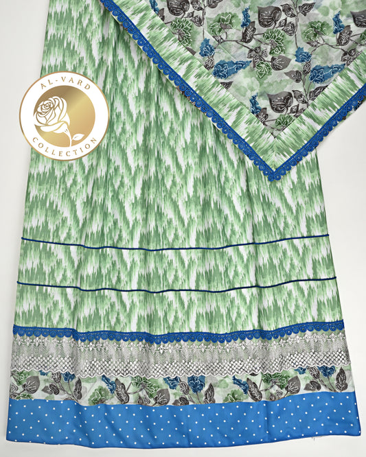 Dark Green Printed Batik Jodi With Floral Print Dupatta