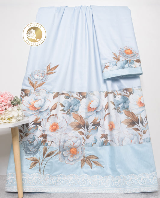 Light Blue Rida With Smart Floral Panel Lace & Embroidery Work -2000/-
