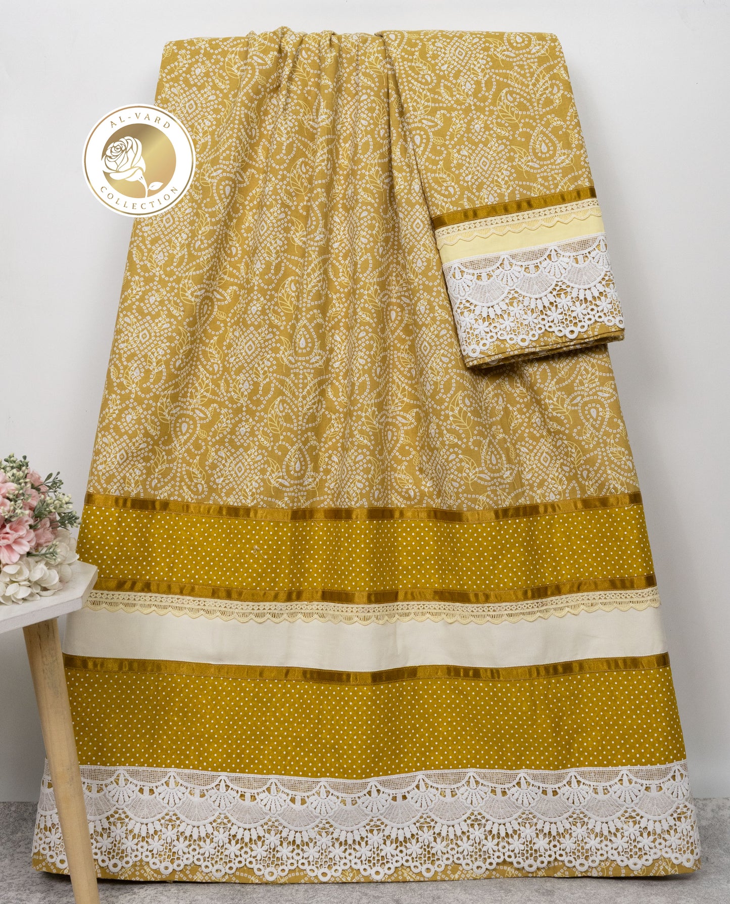 Mustard Yellow Batik Rida With Smart Lace & Smart Dotted Panel