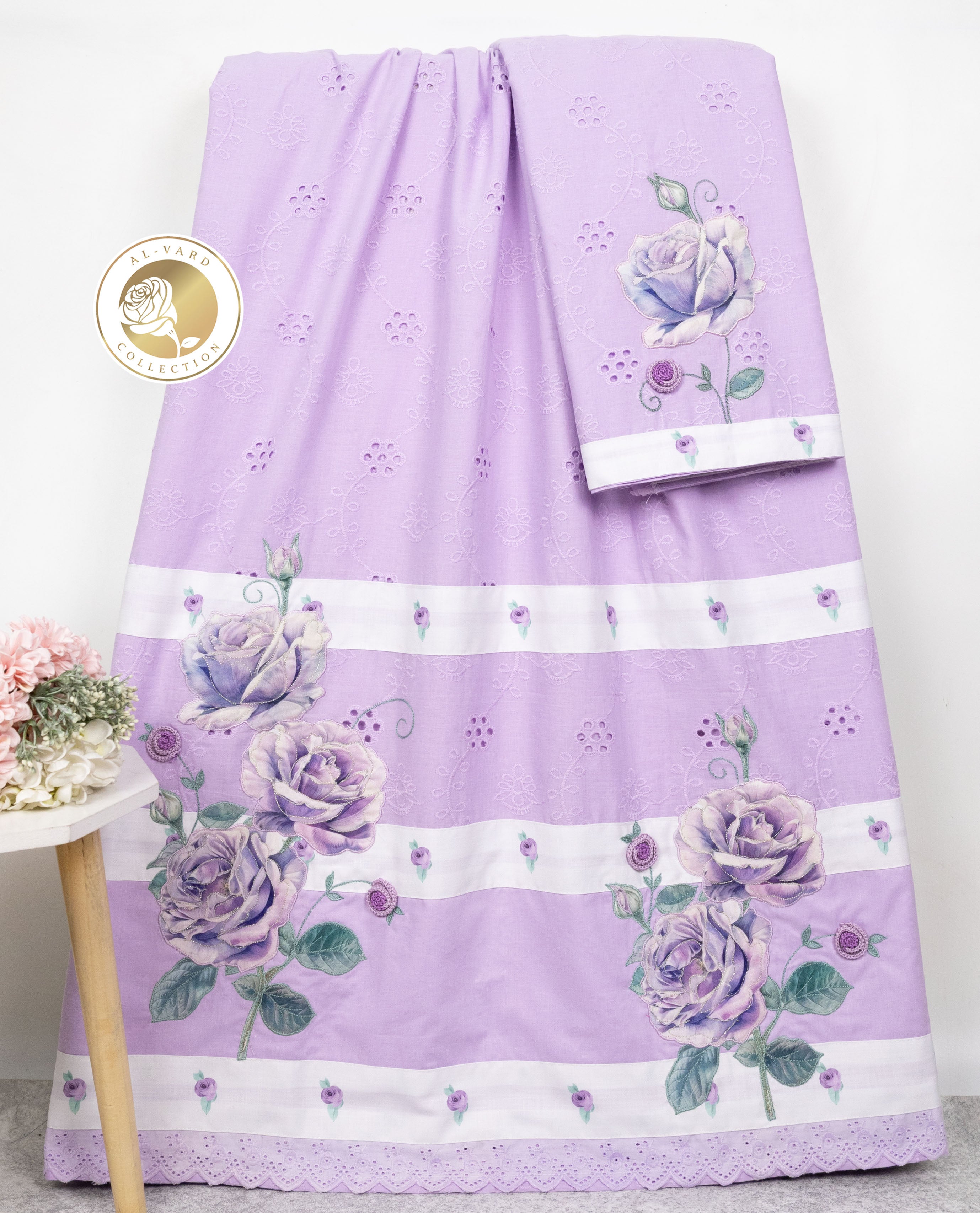 Orchid Hakoba Rida With Smart Lavendar Floral Applique & Smart Floral Panel