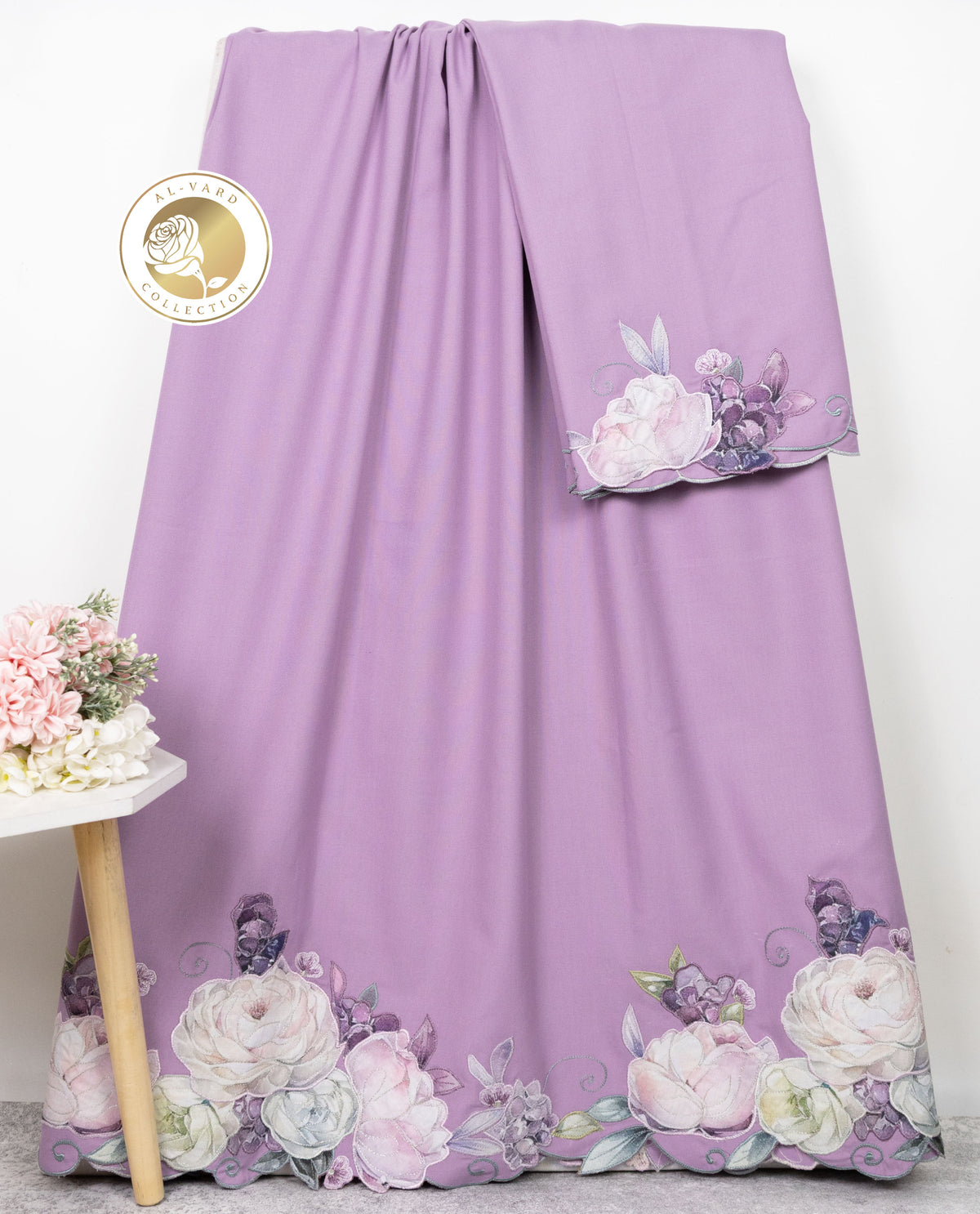 Dusty Purple Rida With Smart White Rose Applique Work & Embroidery ...