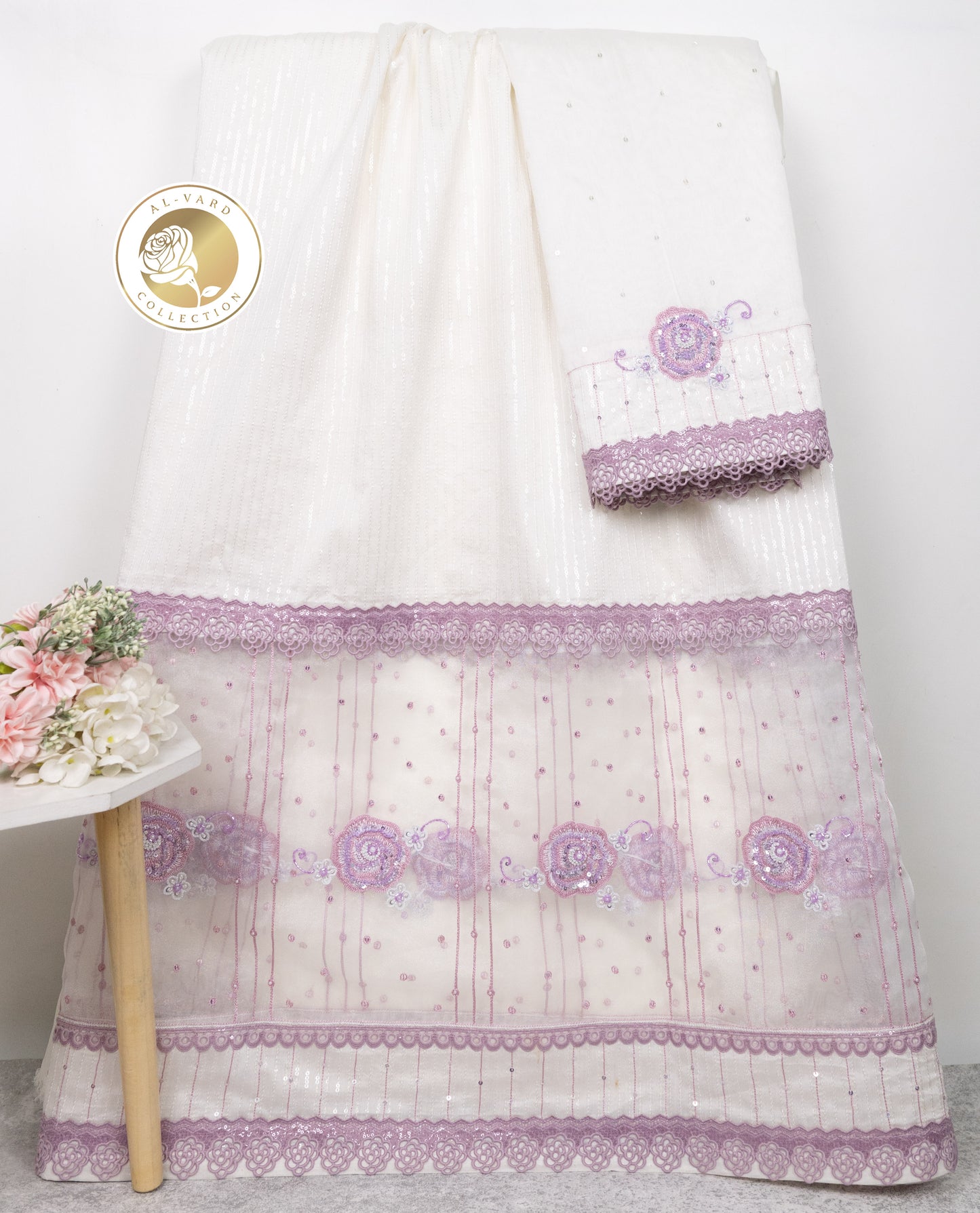 Off White Rida With Orgenza Lace Floral Aari Work & Heavy Look