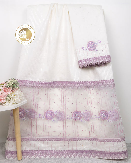 Off White Rida With Orgenza Lace Floral Aari Work & Heavy Look