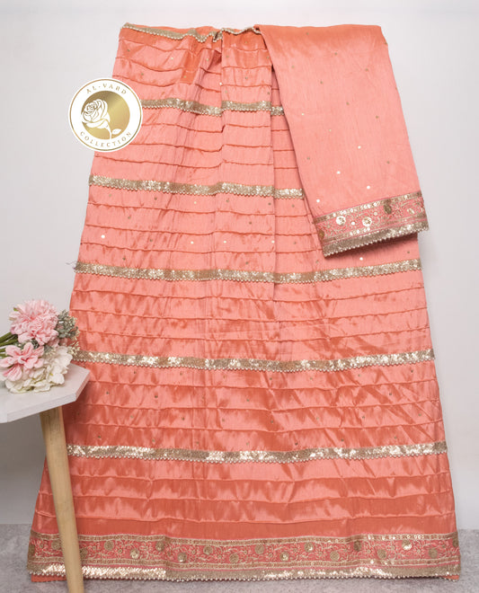 Bright Orange Rida With Smart Golden Lace Smart Pattern