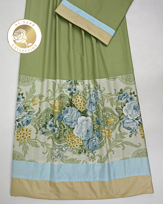 Olive Green Rida With Smart Floral Panel & Plain Panel