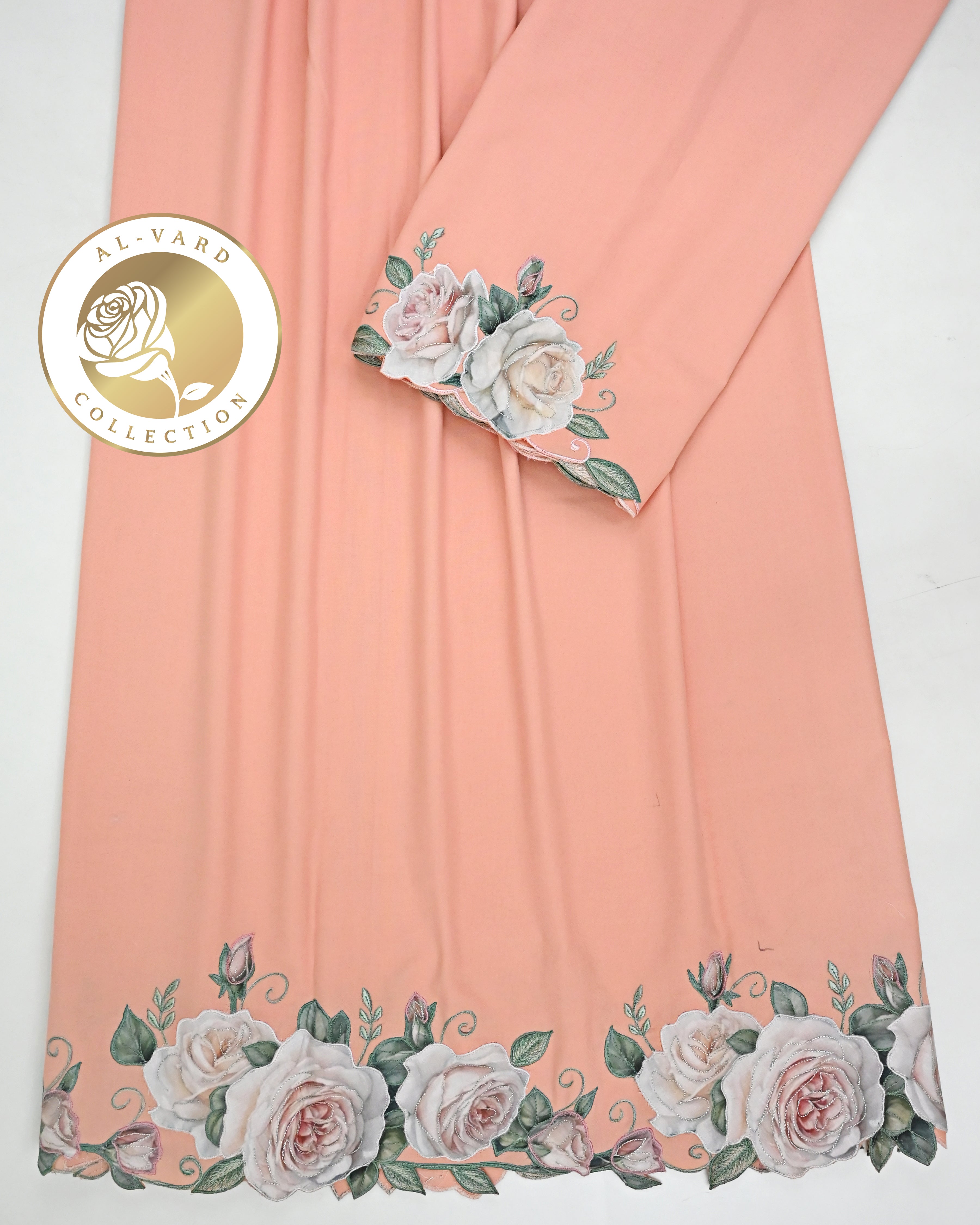 Pale Peach Rida With Smart Floral Applique & Smart Embroidery & Cut Work