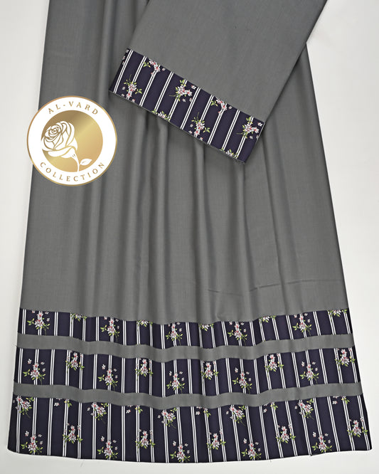 Dark Grey Ohbat Rida With Smart Navy Blue Floral Panel & Patta