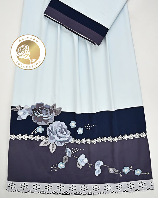 Light Blue Rida With Dark Blue Panel Lace & Floral Applique Work