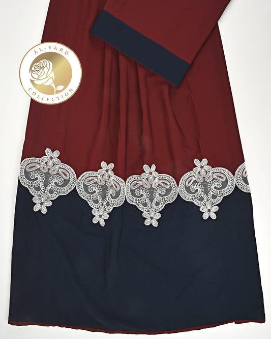 Maroon Abaya Rida With White Smart Lace & Navy Blue Abaya Panel-1600/-