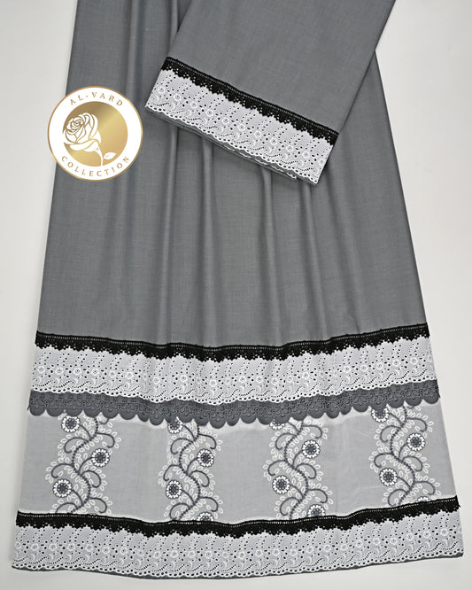 Charcoal Grey Rida With Smart White Floral Design Lace