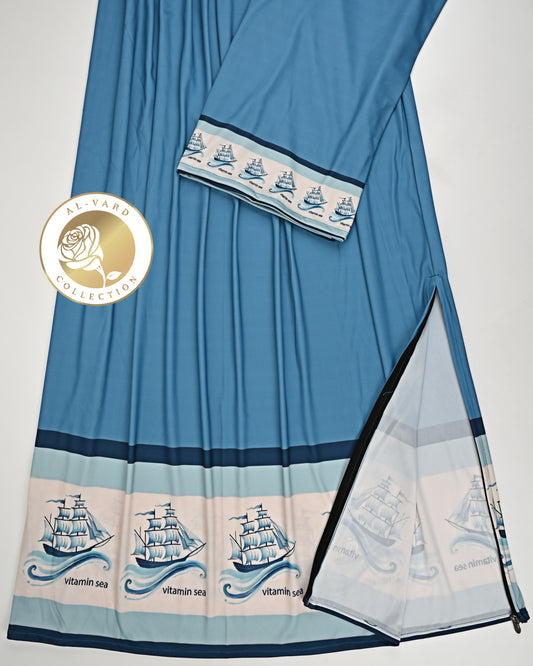 Denim Swim Rida With Ship & Vitamin Sea Print Panel