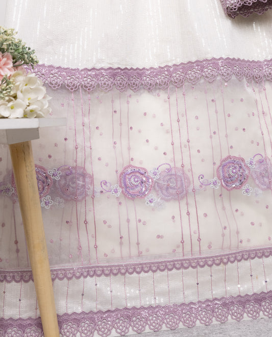 Off White Rida With Orgenza Lace Floral Aari Work & Heavy Look