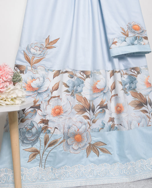 Light Blue Rida With Smart Floral Panel Lace & Embroidery Work -2000/-