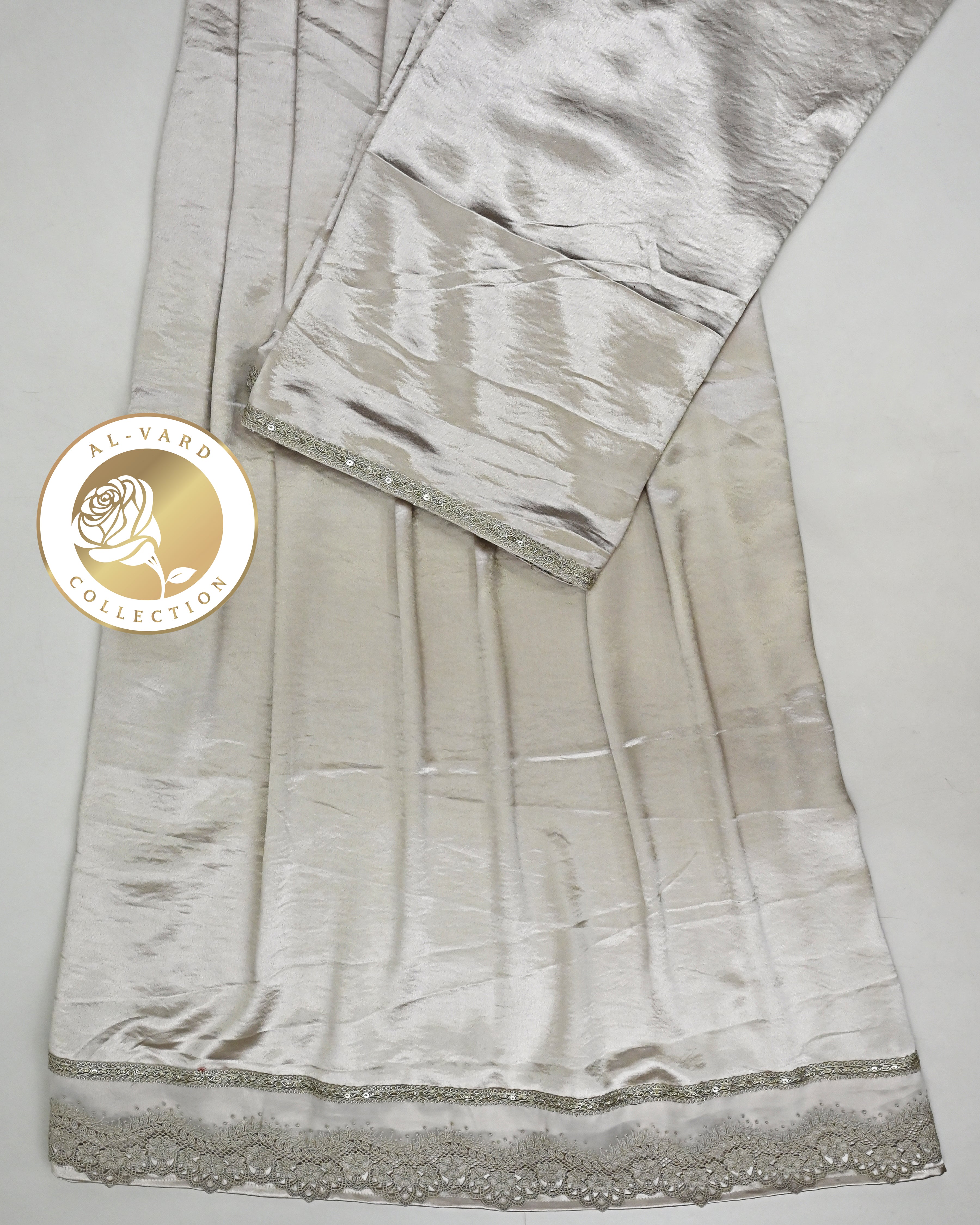 Metallic Beige Milane Foil Rida With Smart & Shining Lace