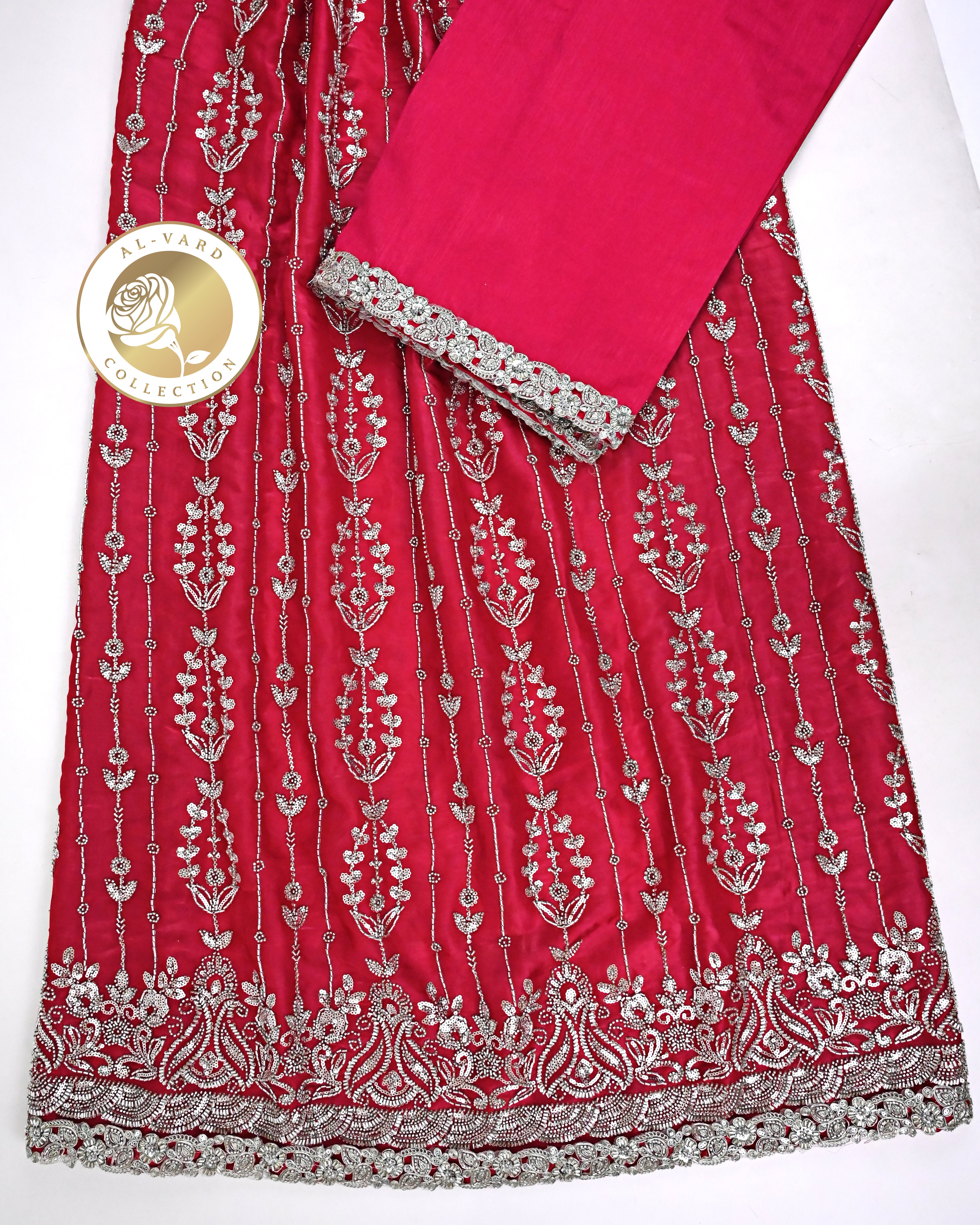Rani Pink Rida With Full Heavy Floral Work & Floral Laces