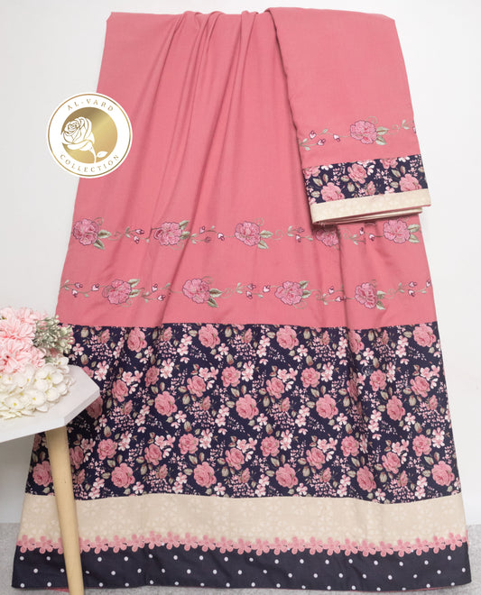 Tomato Red Rida With Floral Panel & Smart Floral Embroidery Work