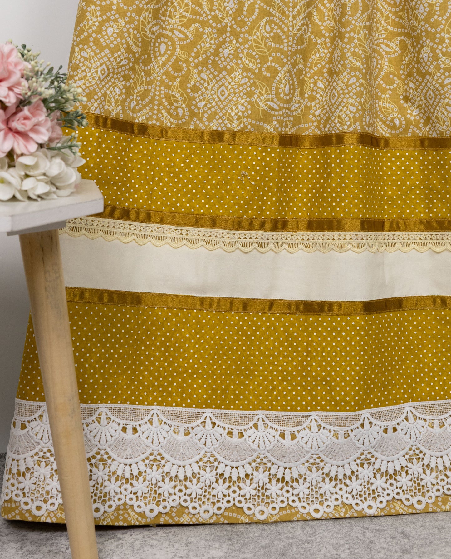 Mustard Yellow Batik Rida With Smart Lace & Smart Dotted Panel