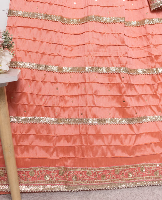 Bright Orange Rida With Smart Golden Lace Smart Pattern
