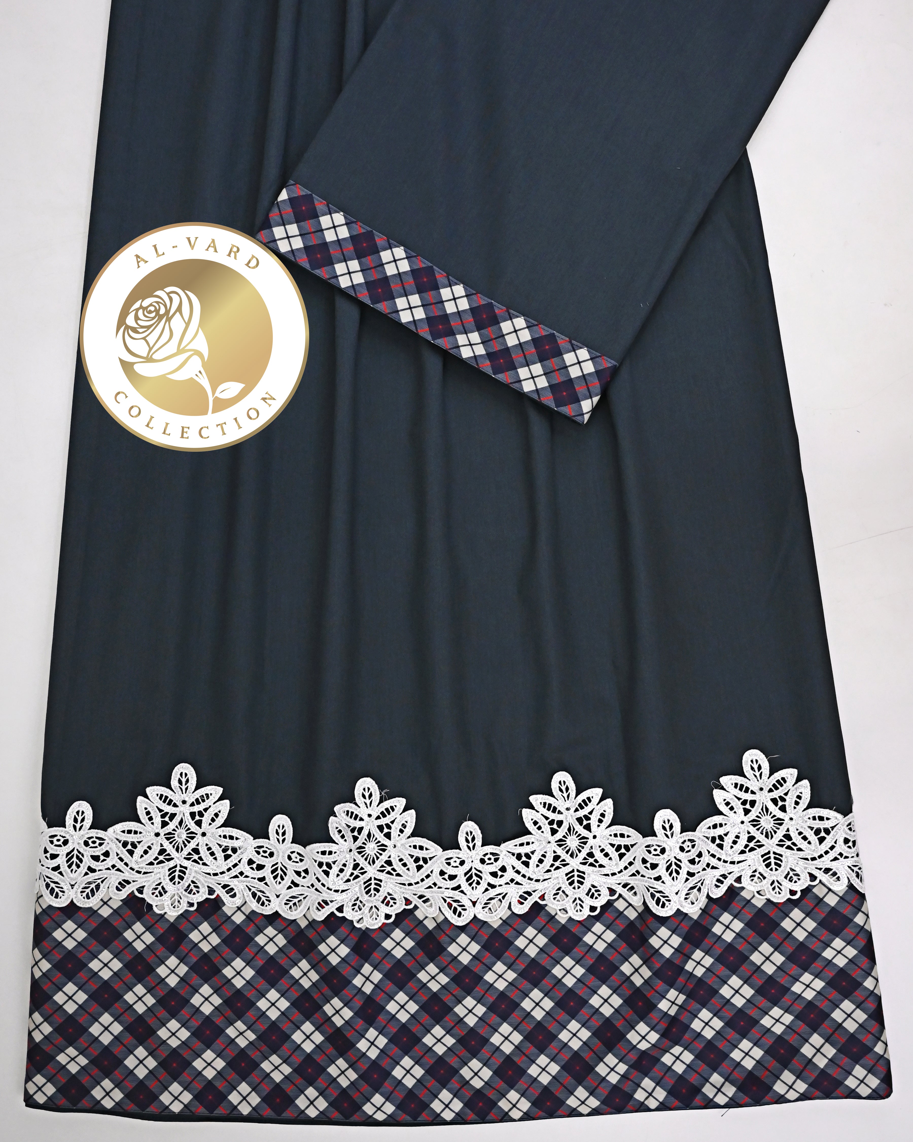 Charcoal Grey Rida With Smart Checks Panel & Smart Floral Lace-1250/-