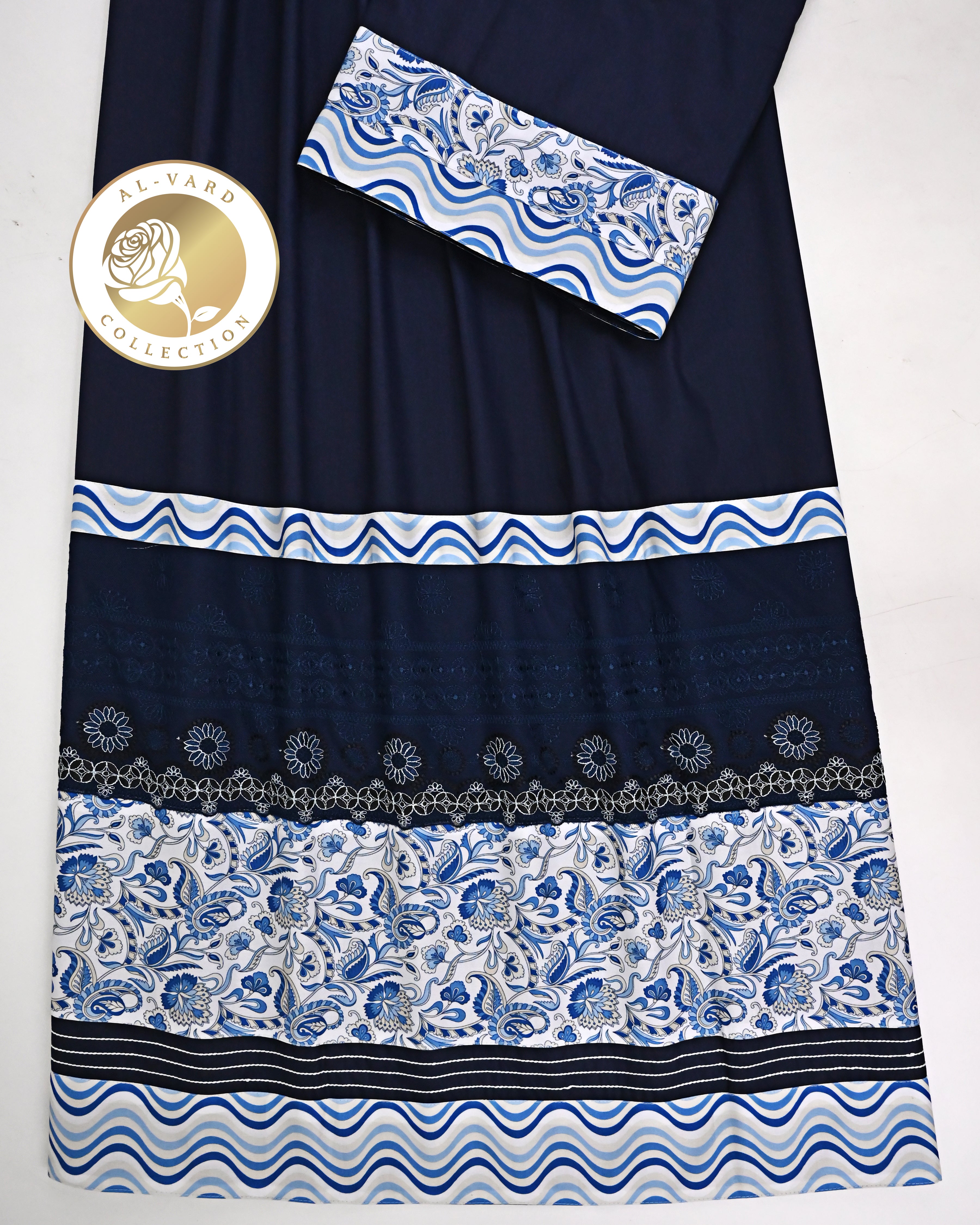 Navy Blue Rida With Smart Dark Lacing & Floral Print Panel On White Base