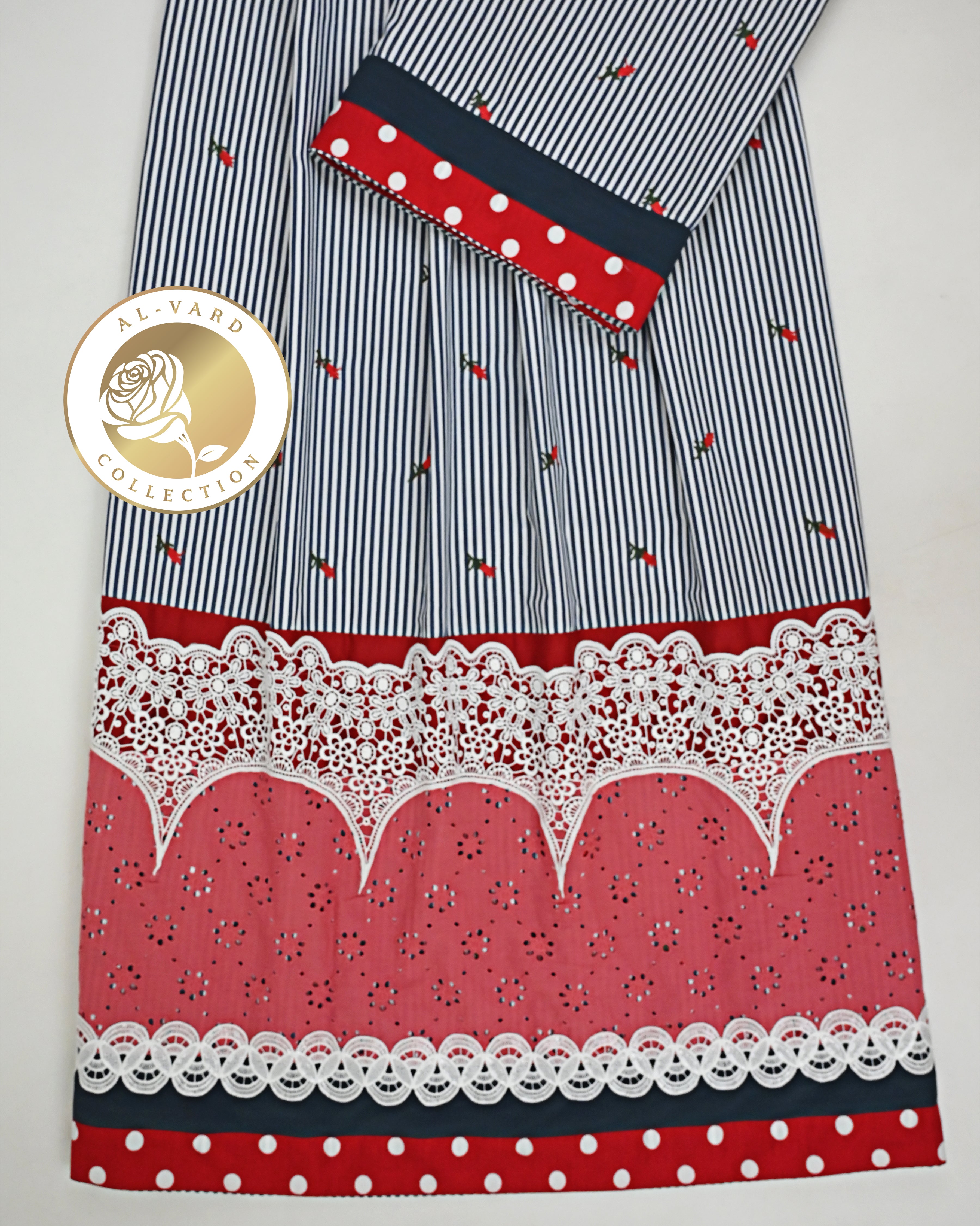 Navy Blue White Stripes Rida With Smart Lace & Hakoba Panel All Over Floral Booties-3050/-