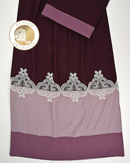Burgundy Abaya Rida With Smart Lace & Light Shade Abaya Panel-1500/-