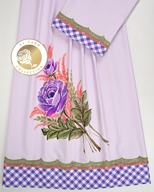 Lilac Rida With Smart Checks Panel & Multi Floral Painting Work
