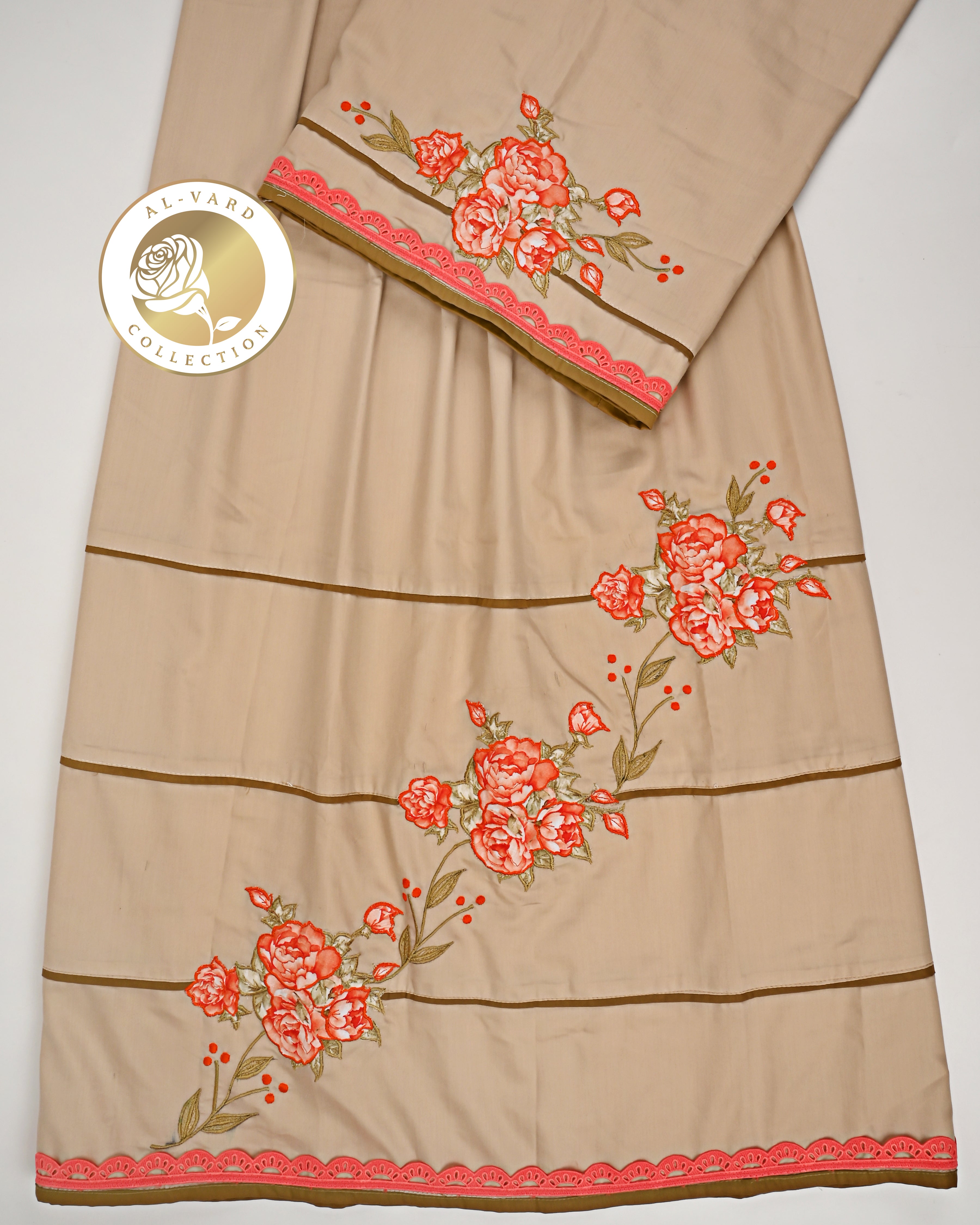 Camel Beige Rida With Smart Floral Work & Pipin