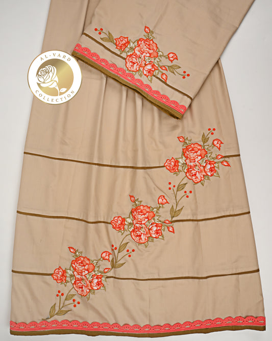 Camel Beige Rida With Smart Floral Work & Pipin
