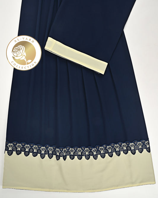 Navy Blue Abaya Rida With Cream Abaya Panel