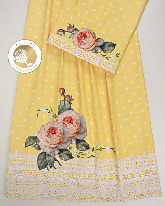 Mango Yellow Polka Dots Rida With Smart Lace & Floral Applique Work