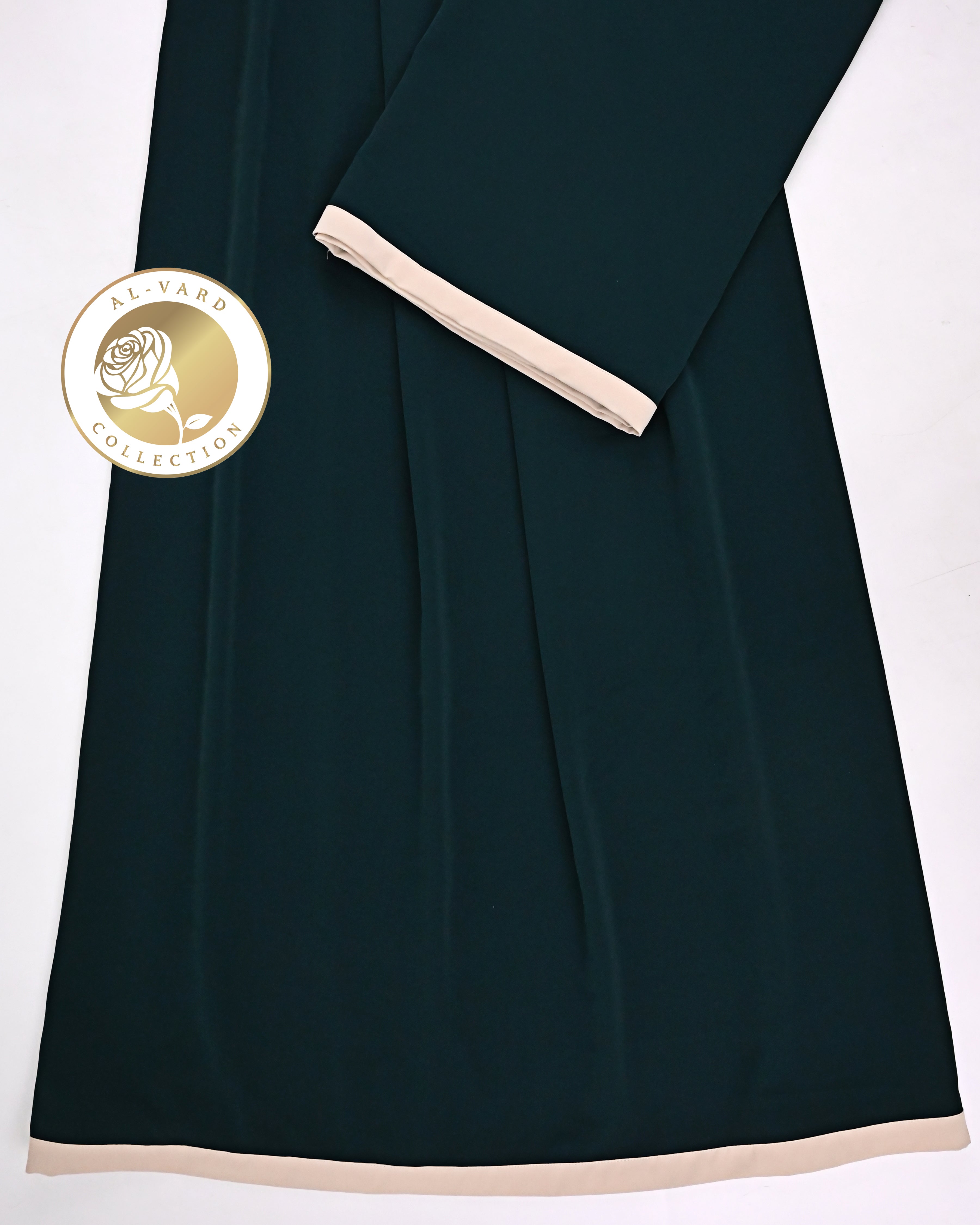 Deep Forest Green Abaya Ohbat Rida With Small Beige Patti -950/-