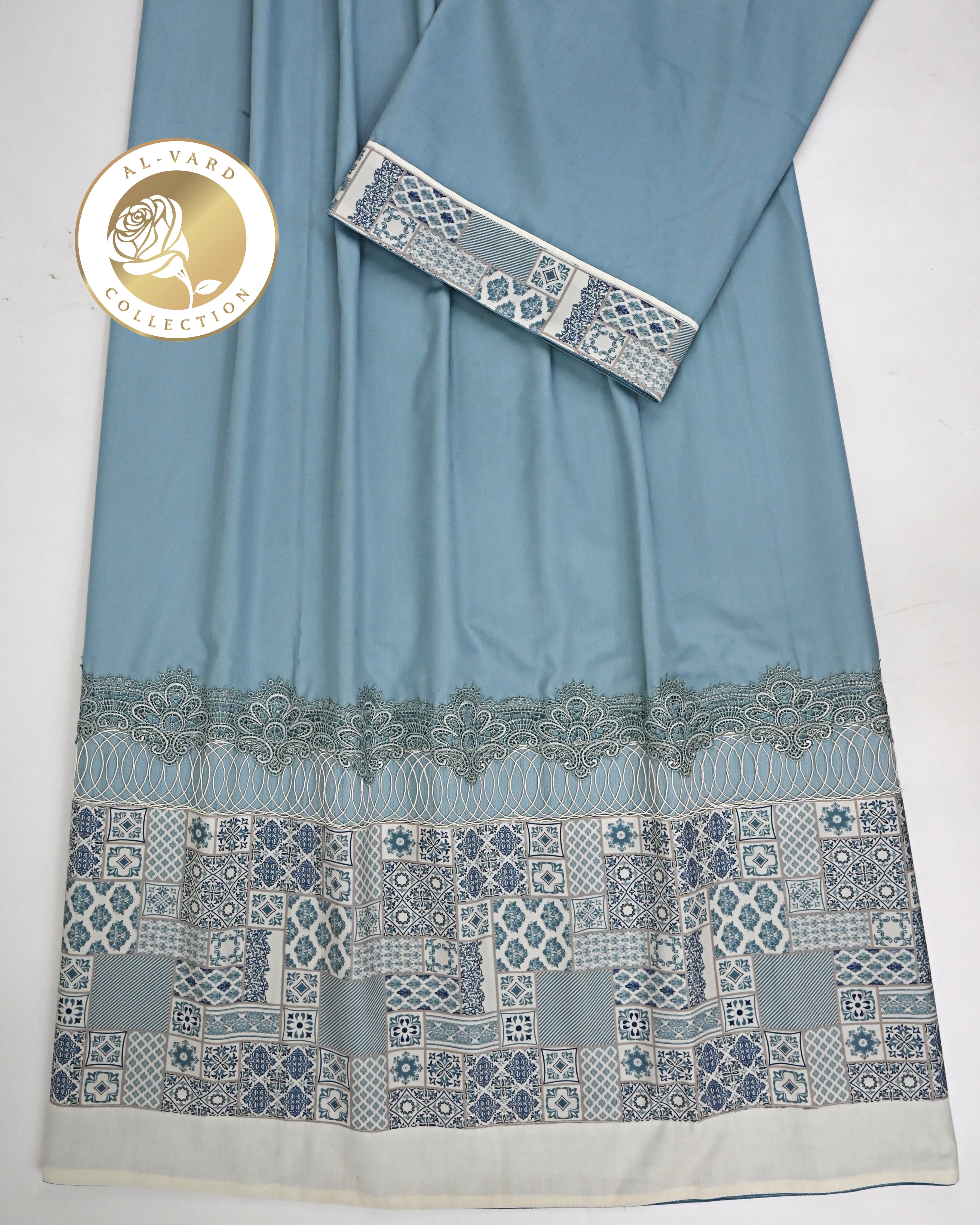 Light Slate Grey Rida With Smart Design Print Panel & Smart Imported Lace-2050/-