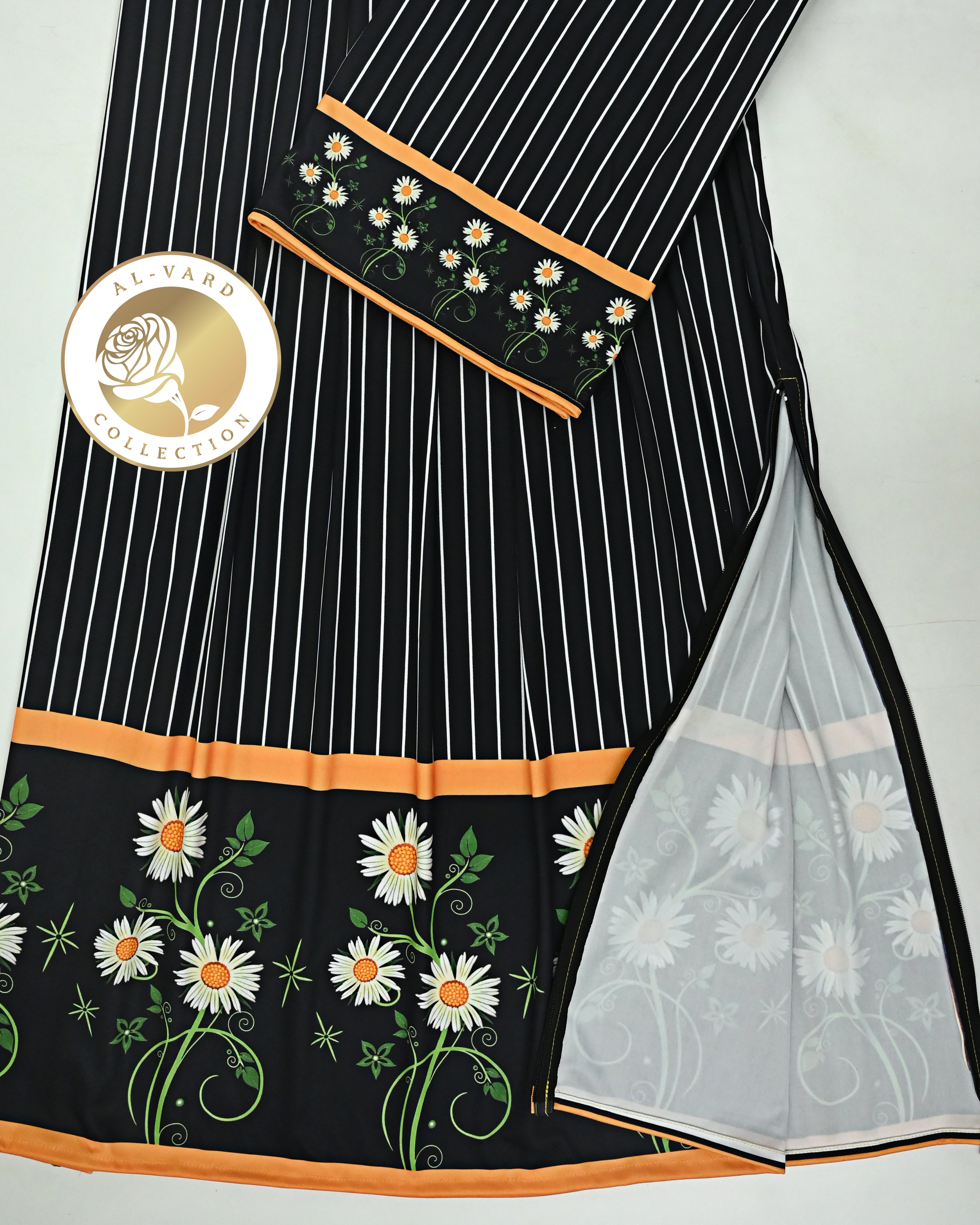 Black Base White Lining With Floral Panel Printed-