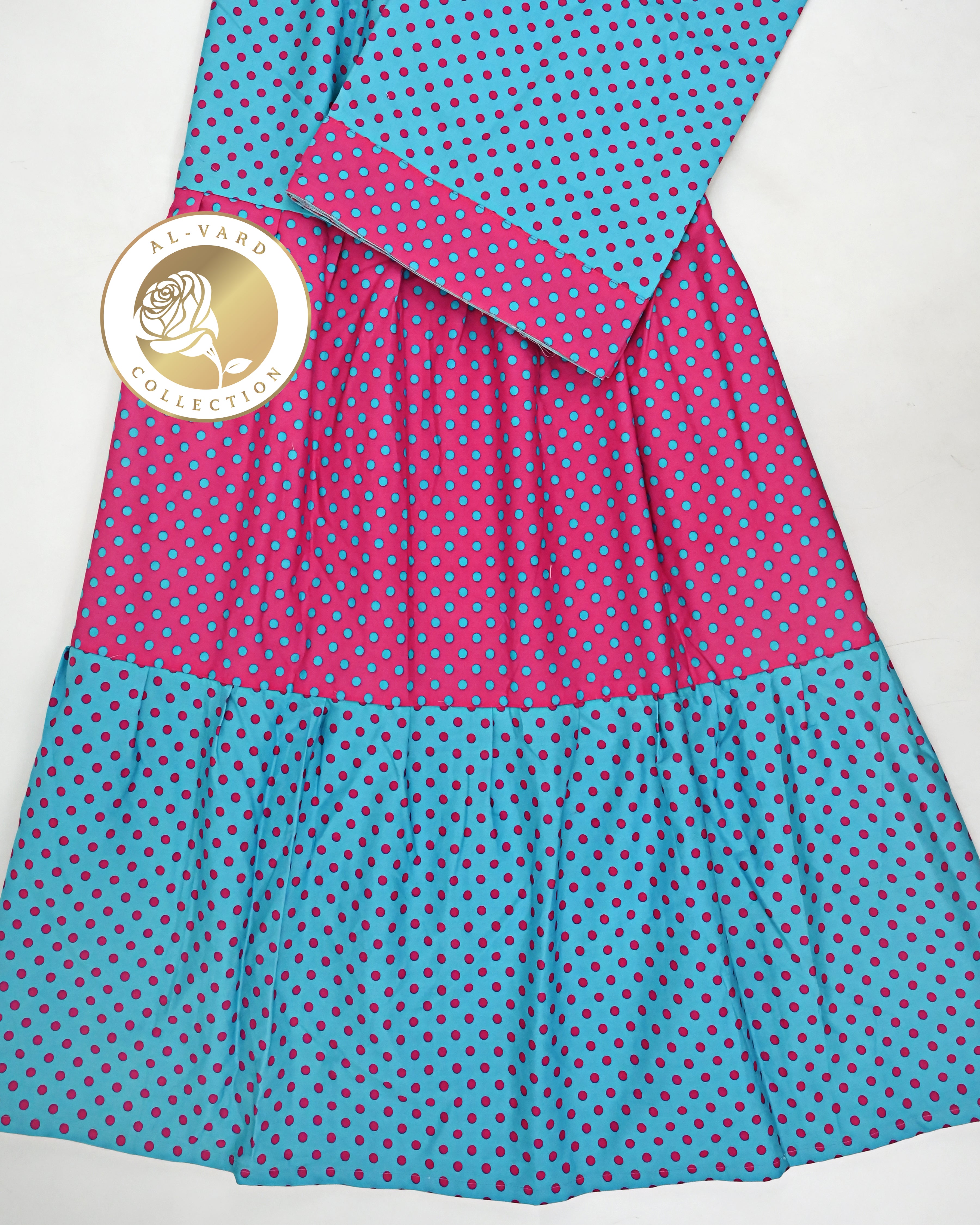 Turquiose Blue & Hot Pink Rida With Alternate Dots Smart Skirt Style