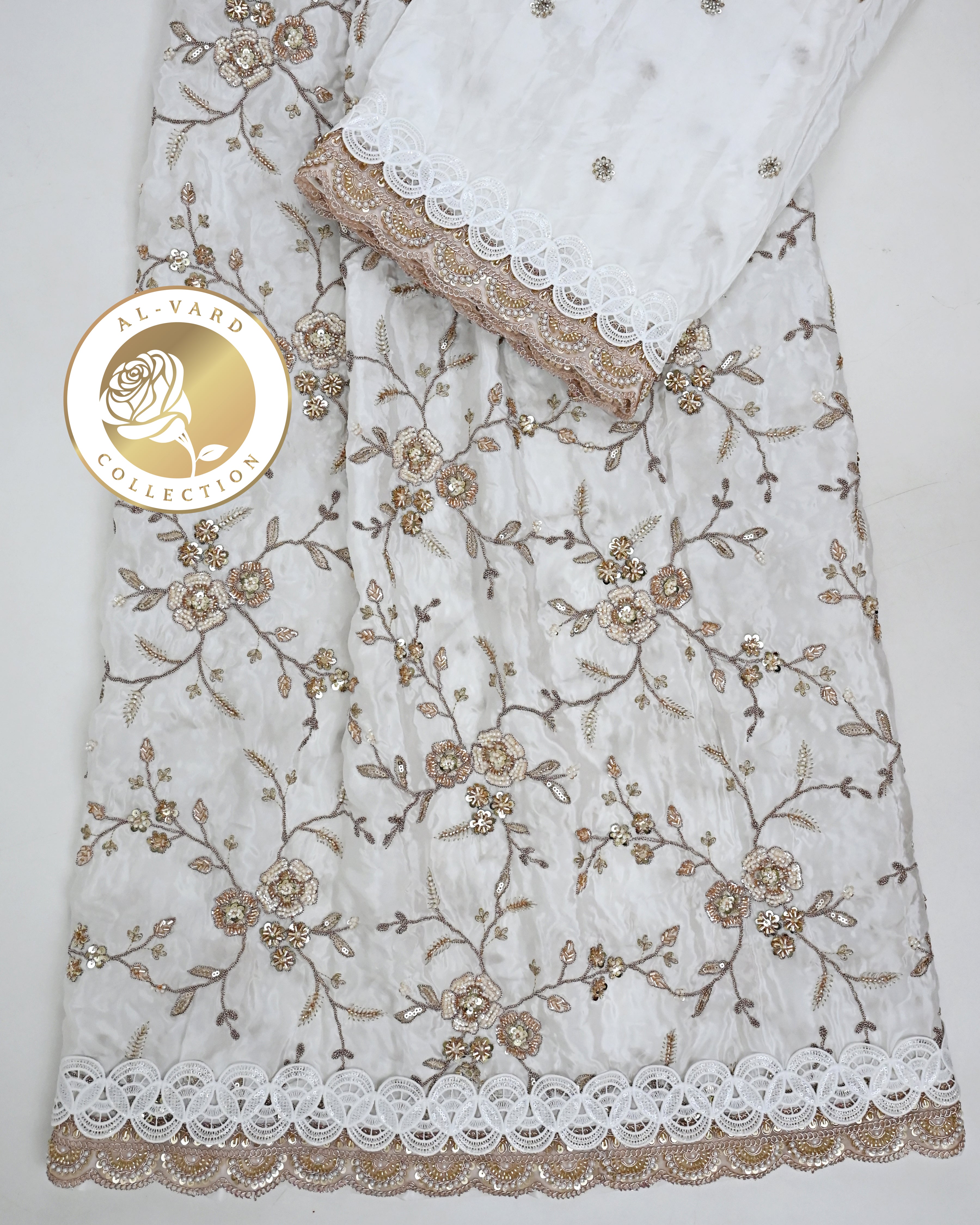 White Heavy Look Material Rida With Heavy Look Lace-5500/-