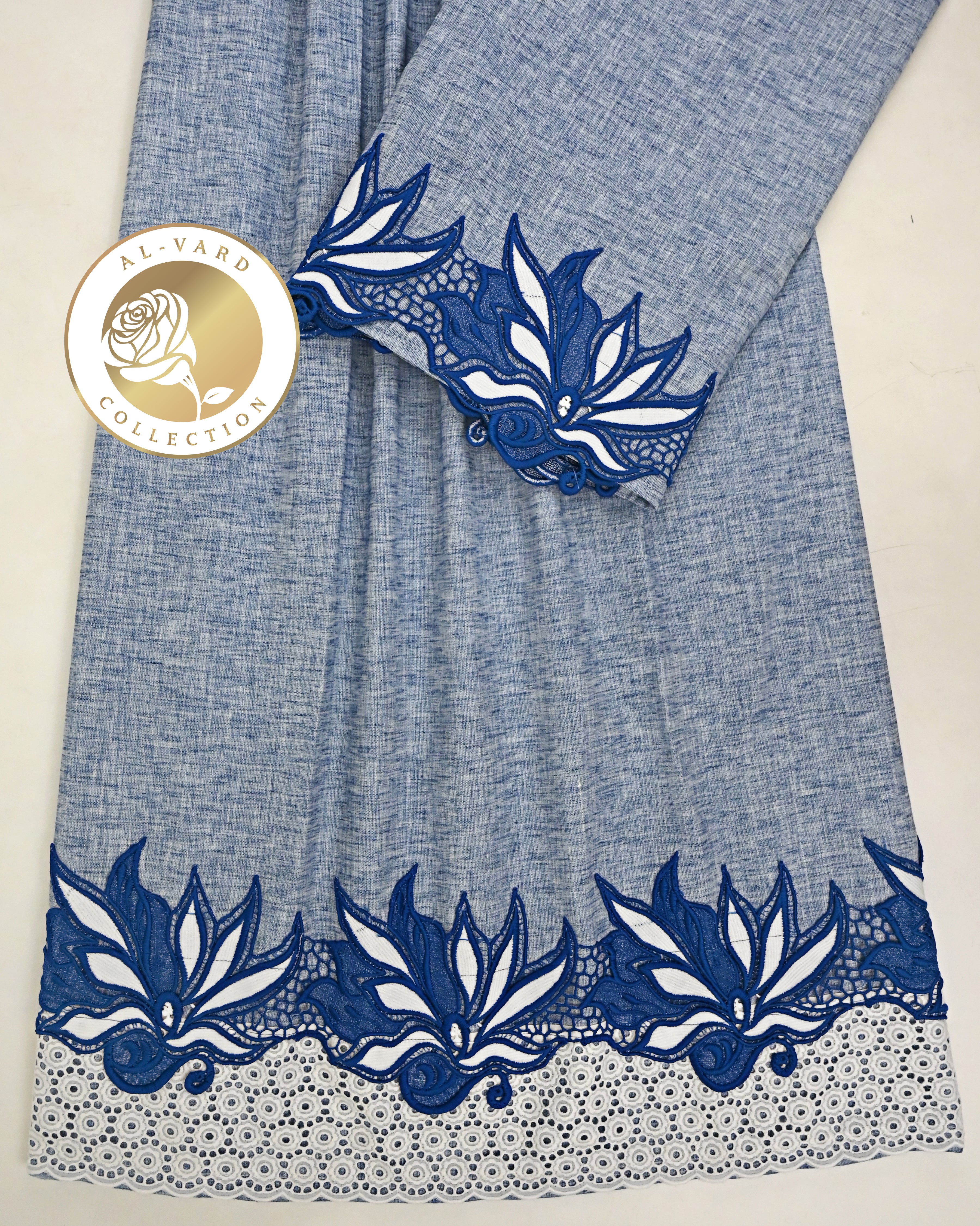 Denim Blue Rida With Smart Dark Blue Floral Lace & Smart White Lace-1950/-