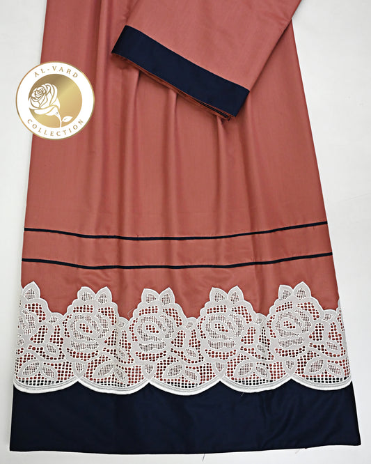 Rusty Orange Rida With Black Panel Pipin & Smart Floral White Lace