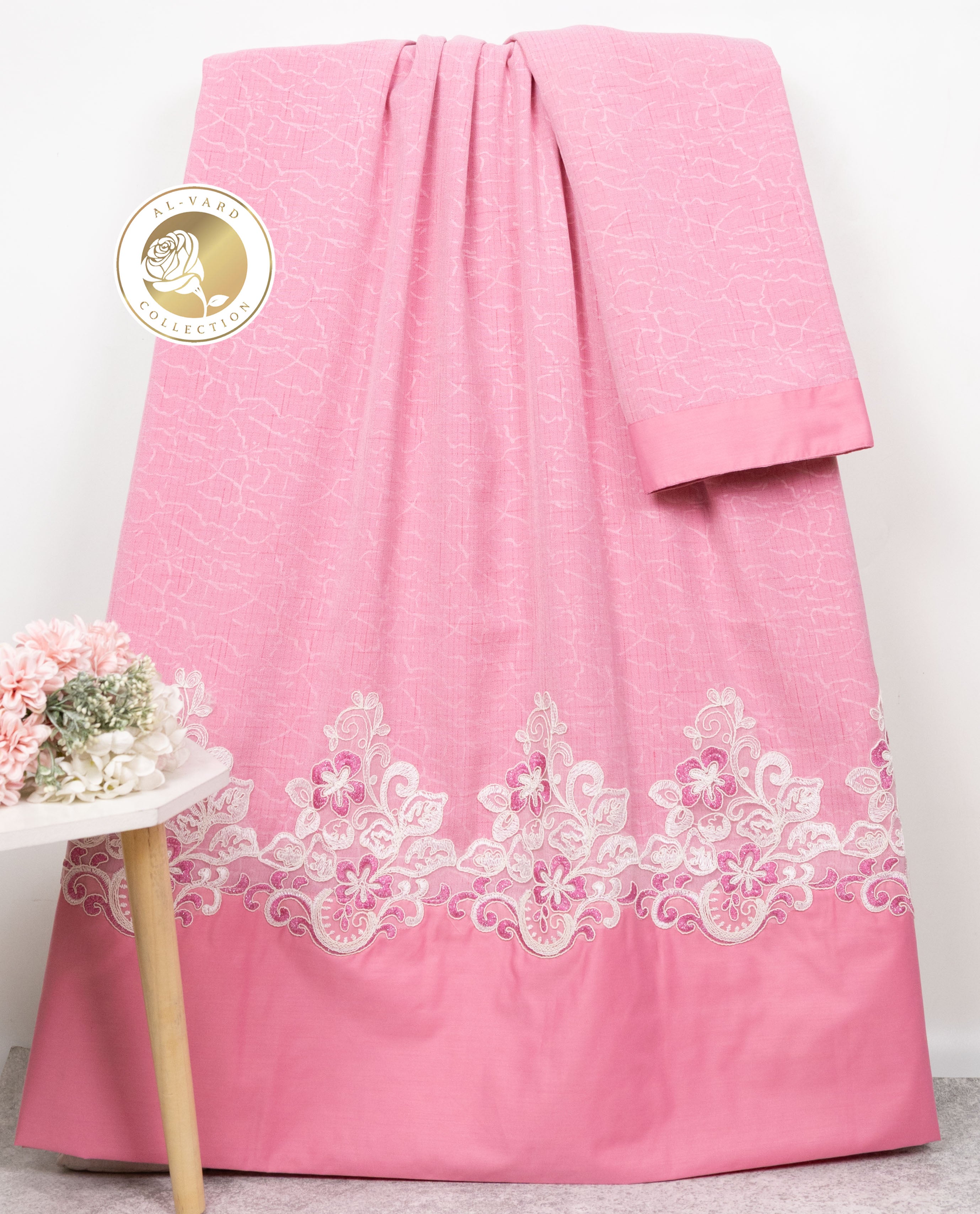 Bubblegum Pink Rida With Smart Floral Lace & Plain Panel