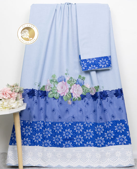 Sky Blue Rida With Floral Panel Floral Lace & Floral Applique Work